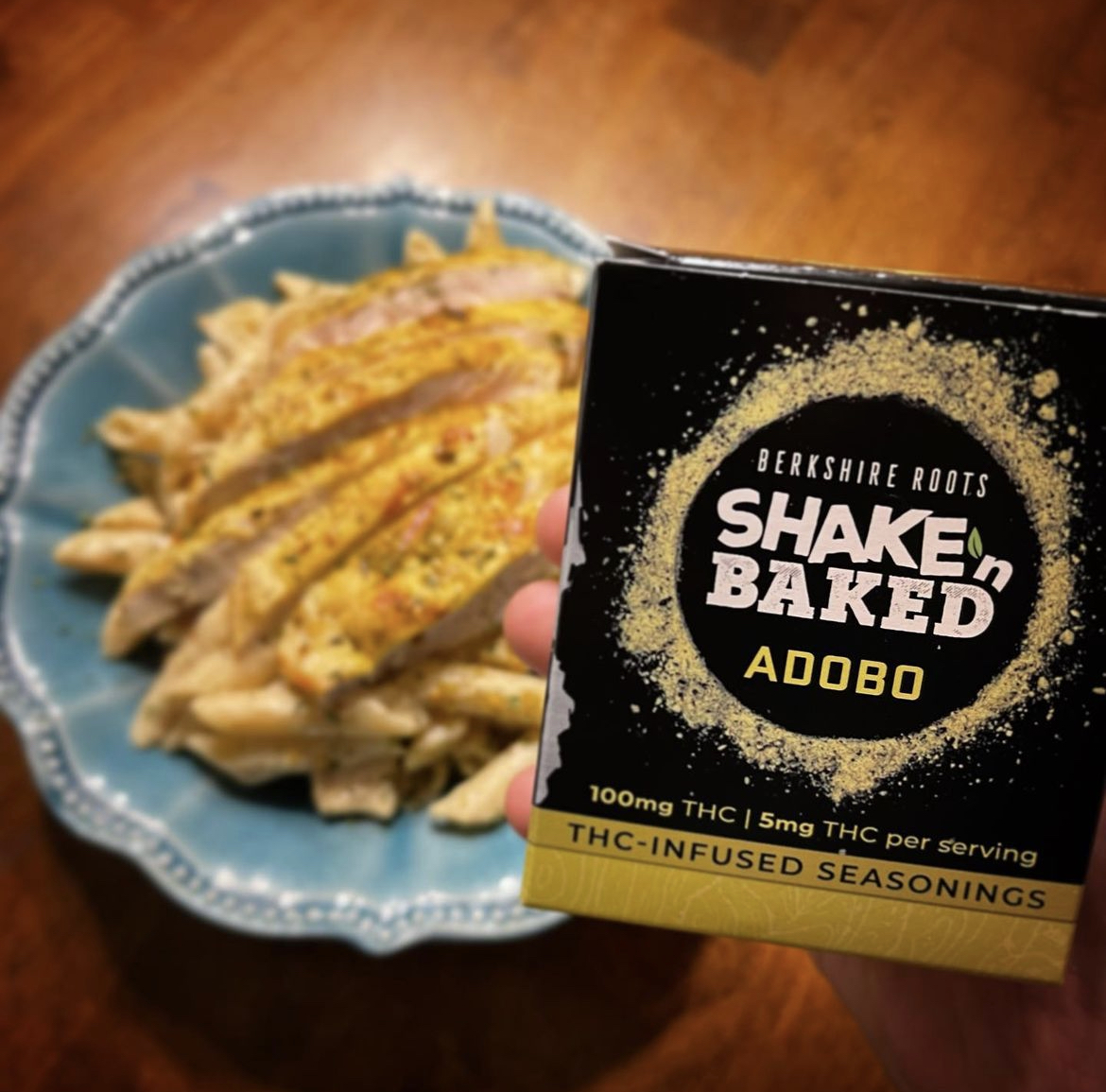 Roasted Garlic, Herb & Adobo Chicken Alfredo featuring Berkshire Roots Shake ‘n Baked THC Infused Adobo Seasoning.